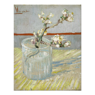 Sprig bloeiende amandelen in een glas van Van Gogh Foto Afdruk