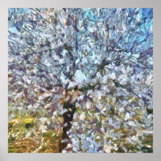 Spring Almond Blossom Pointillism Artwork Poster (Voorkant)