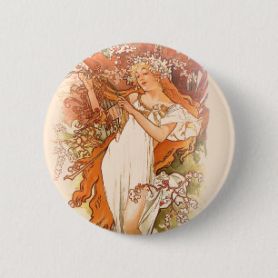 Spring - Alphonse Mucha Art Nouveau Ronde Button 5,7 Cm
