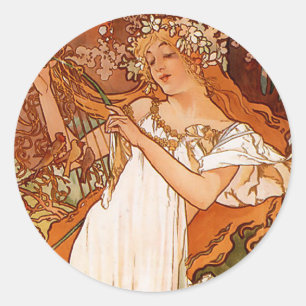Spring - Alphonse Mucha Art Nouveau Ronde Sticker