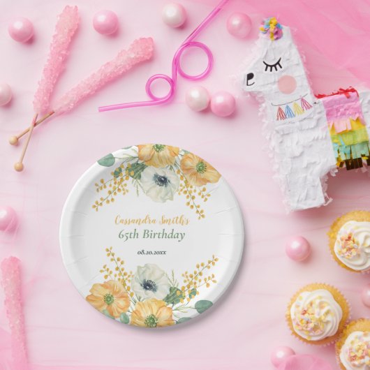 Spring Anemone Bloem Sinaasappel & Wit Verjaardag Papieren Bordje (Feest)