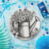 Spring Art, Watering can, Zwart & wit kunst Papieren Bordje (Feest)