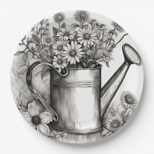 Spring Art, Watering can, Zwart & wit kunst Papieren Bordje