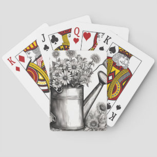 Spring Art, Watering can, Zwart & wit kunst Pokerkaarten