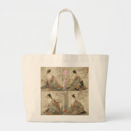 "Spring at Dawn" Japanese Cat in Kimono Art Grote Tote Bag