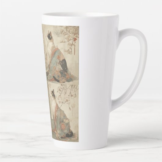 "Spring at Dawn" Japanese Cat in Kimono Art Latte Mok (Rechts)