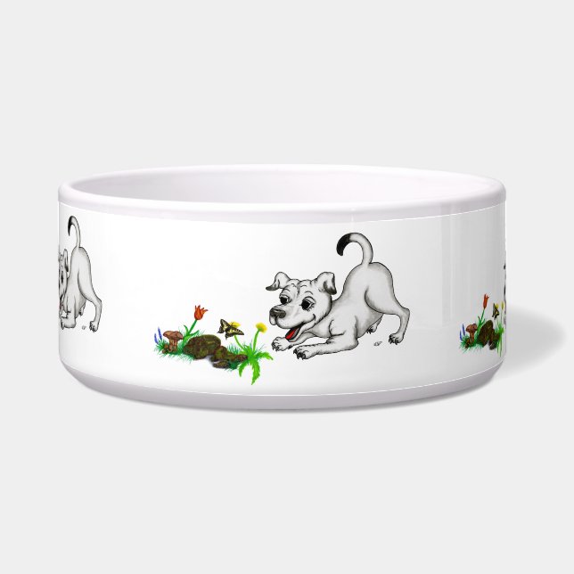 Spring-awake, puppy met vlinder voerbakje (Voorkant)