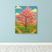 Spring Awakening - Blooming Tree Landscape Canvas Afdruk (Insitu (Houten vloer))