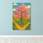 Spring Awakening - Blooming Tree Landscape Canvas Afdruk (Insitu (Houten vloer))