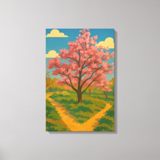 Spring Awakening - Blooming Tree Landscape Canvas Afdruk (Voorkant)