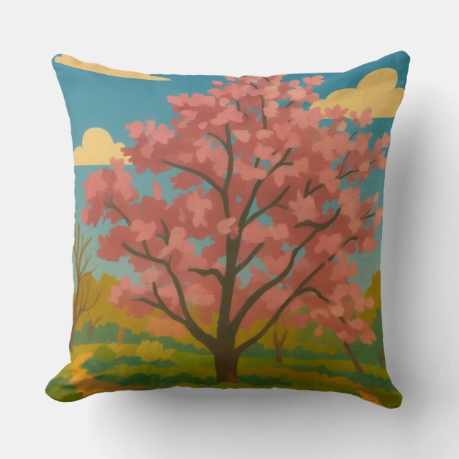 Spring Awakening - Blooming Tree Landscape Kussen (Voorkant)