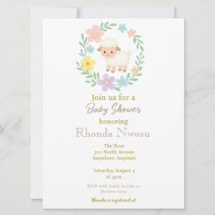 Spring Baby shower Lamb Inside Floral Wreath Kaart