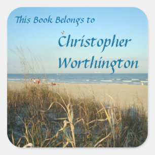 Spring Beach Scene No. 3 Bookplate Vierkante Sticker