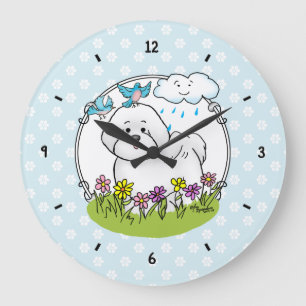 Spring Bichon Frise Dog met Flowers - Cute Grote Klok