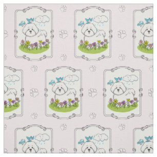 Spring Bichon Frise Dog met Flowers - Cute Stof