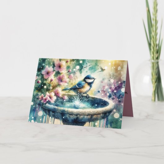 Spring Bird Bath Watercolor  Kaart (Voorkant)