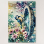 Spring Bird Bath Watercolor Legpuzzel (Verticaal)