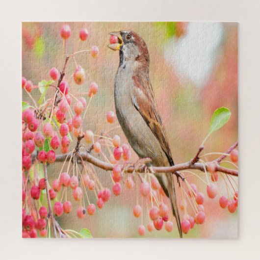 Spring Bird Eating Berries Legpuzzel (Verticaal)