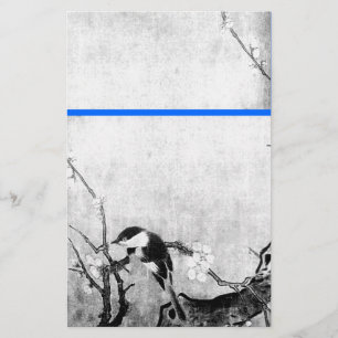 SPRING BIRD EN FLOWER TREE Black White Blue Briefpapier