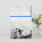 SPRING BIRD EN FLOWER TREE Black White Blue Briefpapier (Staand voorkant)
