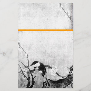 SPRING BIRD EN FLOWER TREE Black White Sinaasappel Briefpapier