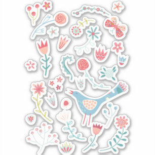 Spring Bird met Flowers Sticker