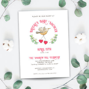 Spring Bird met harten Schattige Baby shower Kaart