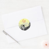 SPRING BIRD MONOGRAM, geel Ronde Sticker (Envelop)