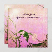 SPRING BIRD MONOGRAM Roze Fuchsia White Brown Aankondiging (Voorkant / Achterkant)