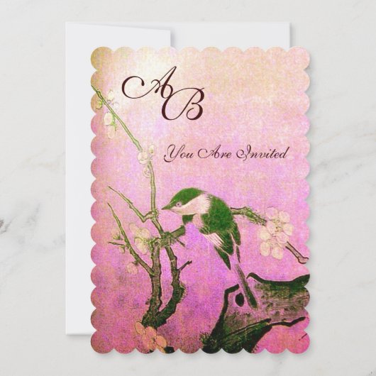 SPRING BIRD MONOGRAM Roze Fuchsia White Brown Kaart (Achterkant)