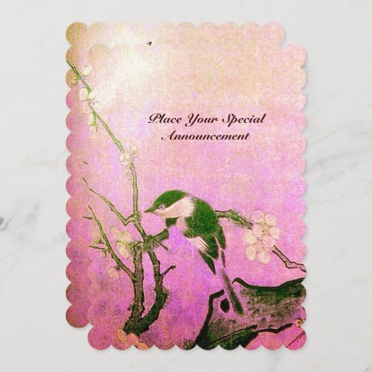 SPRING BIRD MONOGRAM Roze Fuchsia White Brown Kaart (Voorkant / Achterkant)