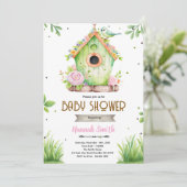 Spring bird nest baby shower invitation kaart (Staand voorkant)