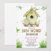 Spring bird nest baby shower invitation kaart (Voorkant / Achterkant)