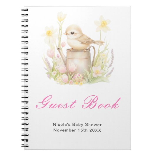 Spring Bird Watering Can Baby Shower Guest Book Notitieboek (Voorkant)