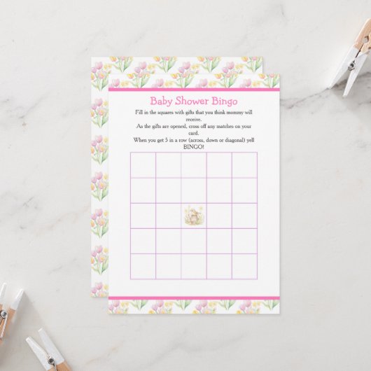 Spring Bird Watering Can Baby shower Kaart (Voorkant / Achterkant in situ)