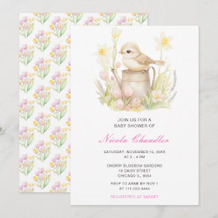 Spring Bird Watering Can Baby shower Kaart