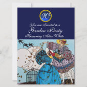 SPRING BIRDS GARDEN PARTY, SAPPHIRE GEM MONOGRAM KAART (Voorkant)