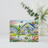 Spring Birds Natuur House Briefkaart Waterverf (Staand voorkant)