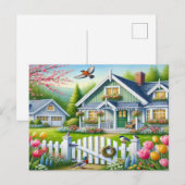 Spring Birds Natuur House Briefkaart Waterverf (Voorkant / Achterkant)