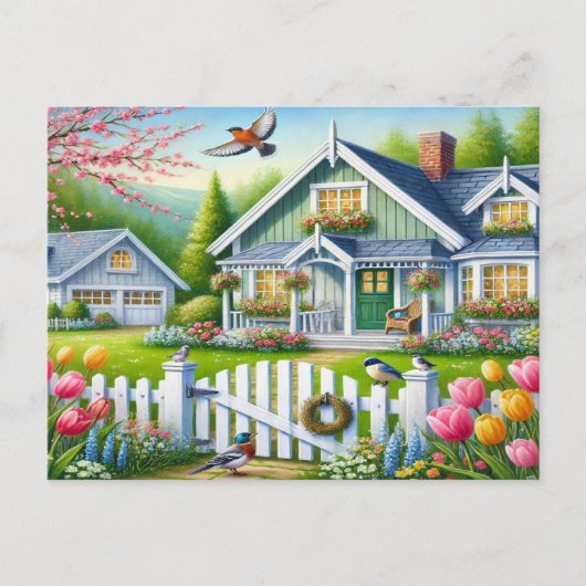 Spring Birds Natuur House Briefkaart Waterverf (Voorkant)