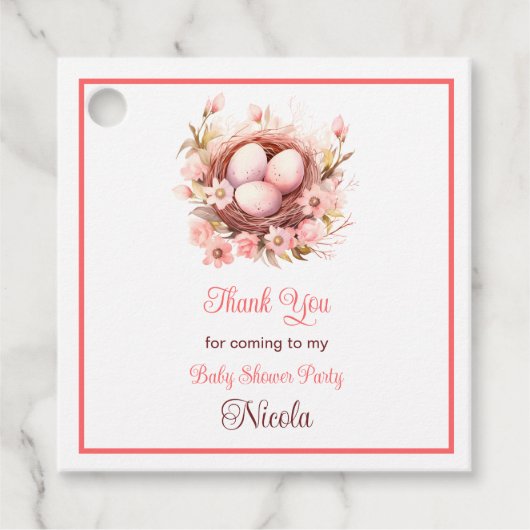 Spring Birds Nest Baby Shower Bedankjes Labels (Voorkant)