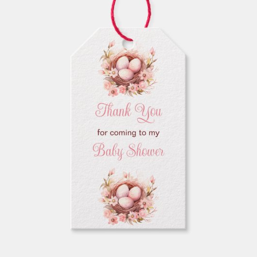 Spring Birds Nest Baby shower Cadeaulabel (Voorkant)