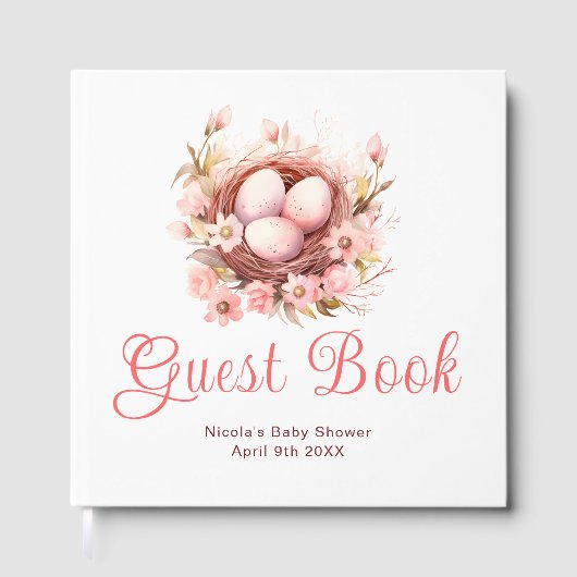 Spring Birds Nest Baby Shower Guest Book Gastenboek (Voorkant)