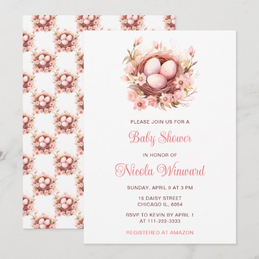 Spring Birds Nest Baby shower Kaart (Voorkant / Achterkant)