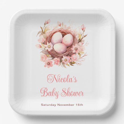Spring Birds Nest Baby shower Papieren Bordje (Voorkant)