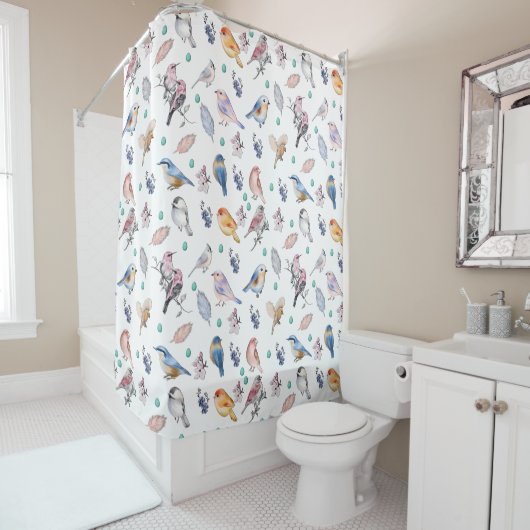 Spring Birds Pattern Douchegordijn (In situ)