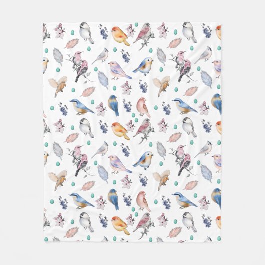 Spring Birds Pattern Fleece Deken (Voorkant)