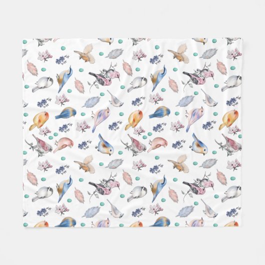 Spring Birds Pattern Fleece Deken (Voorkant (Horizontaal))