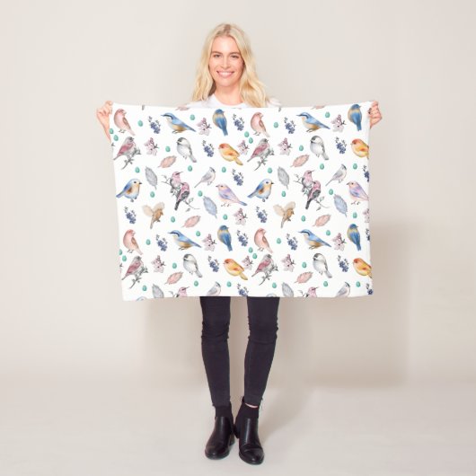 Spring Birds Pattern Fleece Deken (In situ)