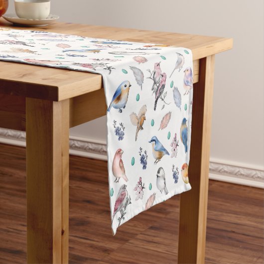 Spring Birds Pattern Korte Tafelloper (Voorbeeld)